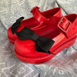 Mini Melissa Red Dress Shoes with Black Bow